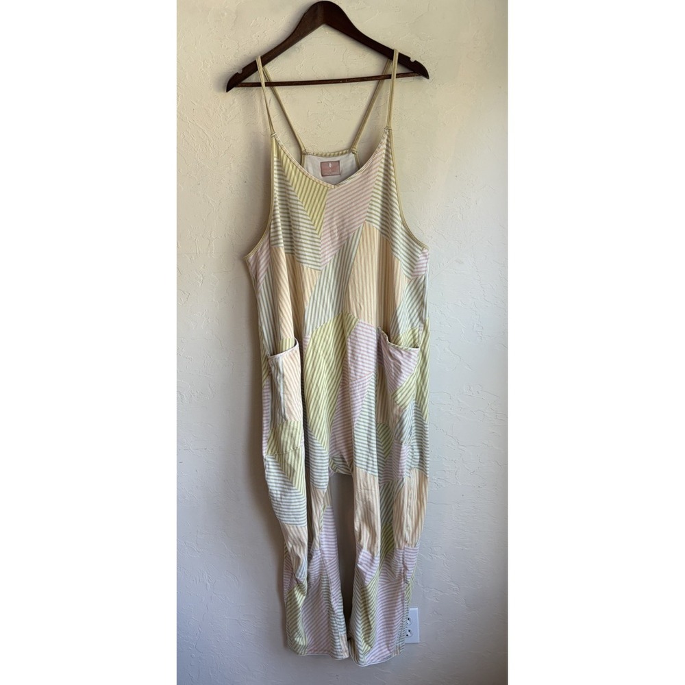 Free People Movement Hot Shot One Piece Jumpsuit XL Pastel Striped Relaxed Fit